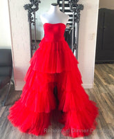 High Low Hot Pink Strapless Semi Formal Prom Gown